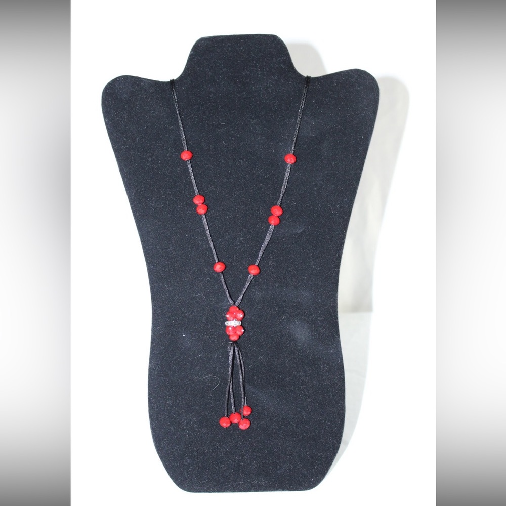 Compass Trading Co. Red Beads and Black Thread Necklace